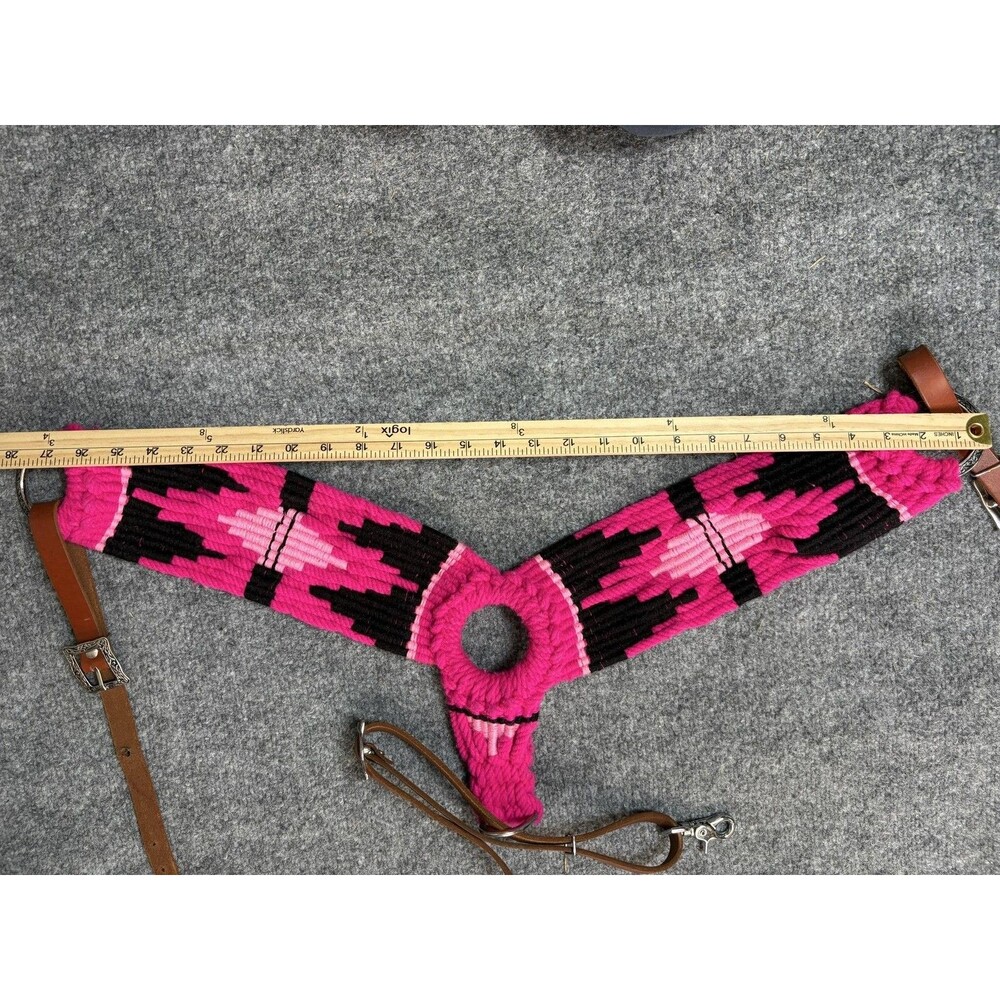 Pony Mohair Breast Collar Pink Black Woven Western Horse Tack Leather Straps - Picture 6 of 14